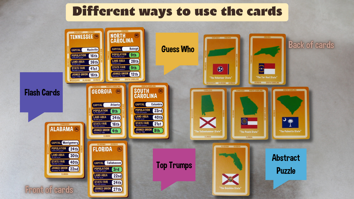 USA States & Capitals Cards - All 50 States and Capitals to Learn - Use as Flashcards or as a Game - Home Learning Tool - for Kids and Adults - Proudly Made in The USA - Ages 6+