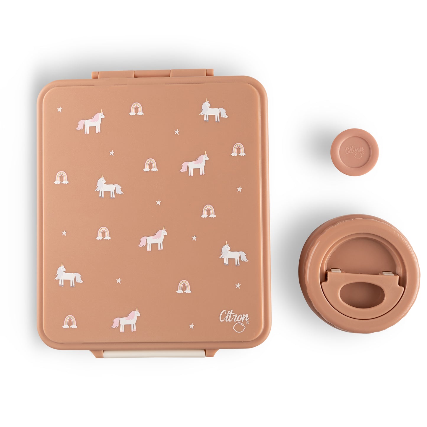 Grand Lunch Box combo - 4 Compartments + Food Jar + Sauce Jar - Unicorn Blush Pink